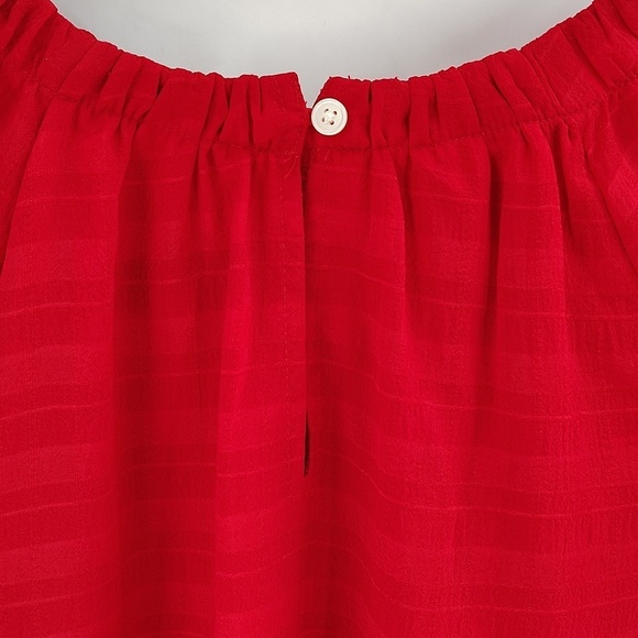 LOFT Smocked Cuff Blouse Red Size Small Lined Stretch Collar Peasant Top - Picture 7 of 9
